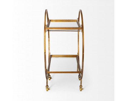 Mercana - Carola 2 Tier Bar Cart with Stemware Holder in Gold