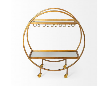 Mercana - Carola 2 Tier Bar Cart with Stemware Holder in Gold