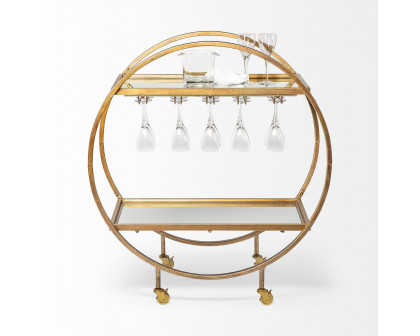 Mercana - Carola 2 Tier Bar Cart with Stemware Holder in Gold