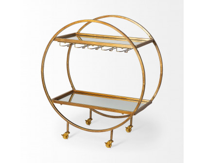 Mercana - Carola 2 Tier Bar Cart with Stemware Holder in Gold