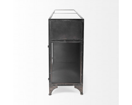 Mercana - Pender Black Metal Glass Door Display Cabinet