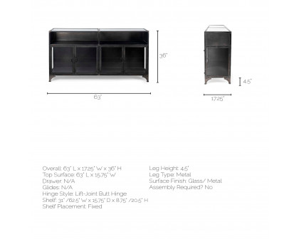 Mercana - Pender Black Metal Glass Door Display Cabinet