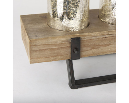 Mercana - Benk Wood and Black Metal Five Cup Candle Holder