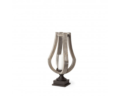 Mercana - Brillion Rustic Wood Metal Table Candle Holder