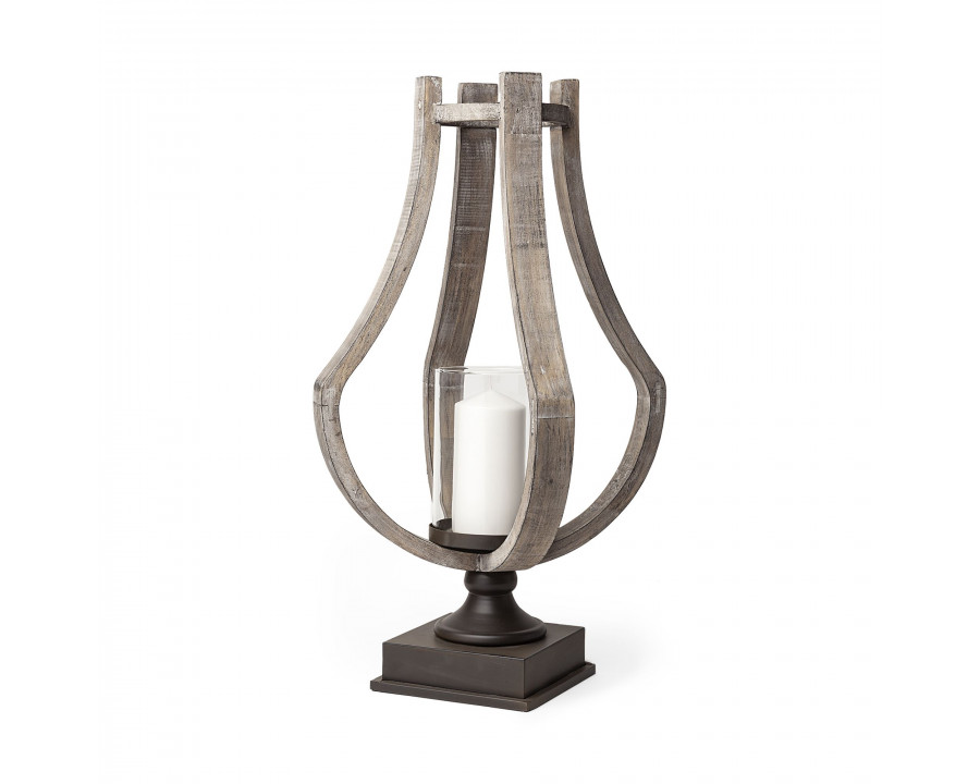 Mercana - Brillion Rustic Wood Metal Table Candle Holder