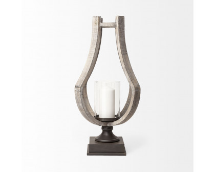 Mercana - Brillion Rustic Wood Metal Table Candle Holder