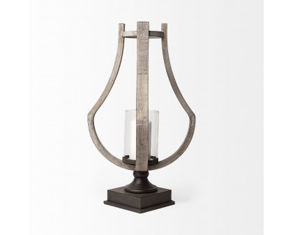 Mercana Brillion Large Rustic Wood Metal Table Candle Holder