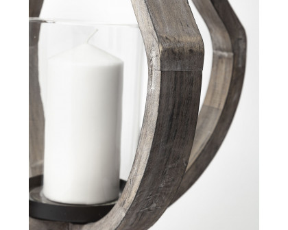 Mercana Brillion Large Rustic Wood Metal Table Candle Holder