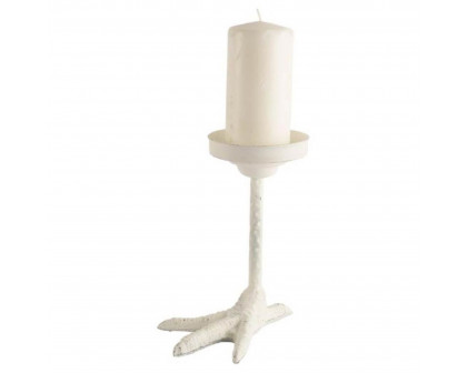 Mercana - Daffy I Short White Cast Iron Chicken Foot Table Candle Holder