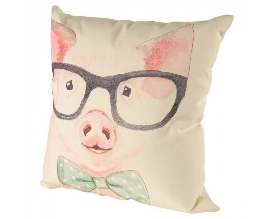 Mercana Gunther 18 x 18 Pink Pig with Glasses Decorative Pillow Cover