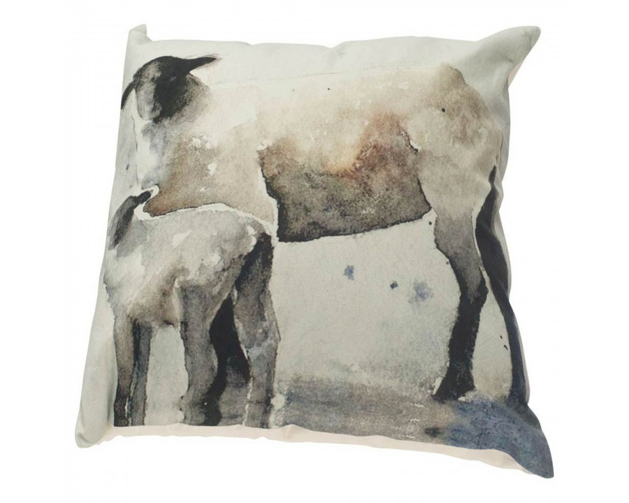 Mercana Clover 18 x 18 Gray Watercolor Lambs Decorative Pillow Cover