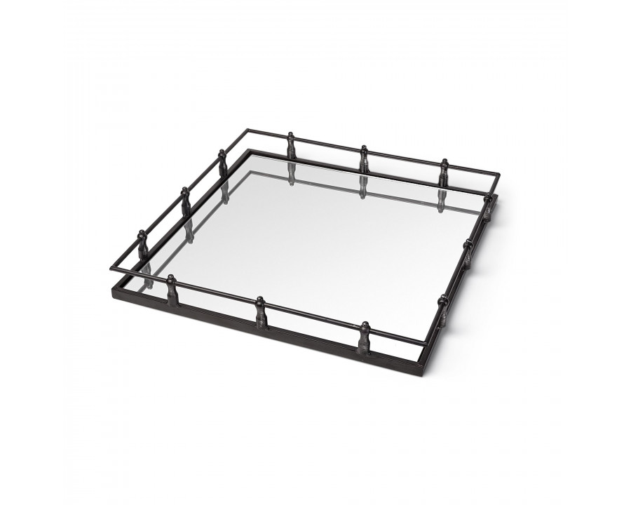 Mercana - Christa 22L x 22W Black Metal Mirrored Base Square Tray