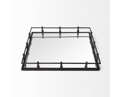 Mercana - Christa 22L x 22W Black Metal Mirrored Base Square Tray