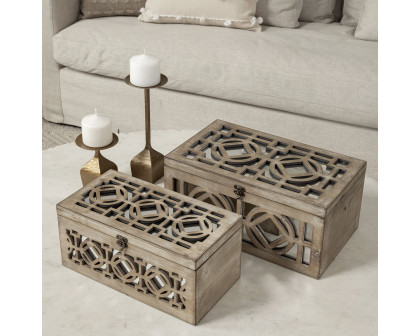 Mercana - Estooki Natural Wood Mirrored Boxes (Set of 2)