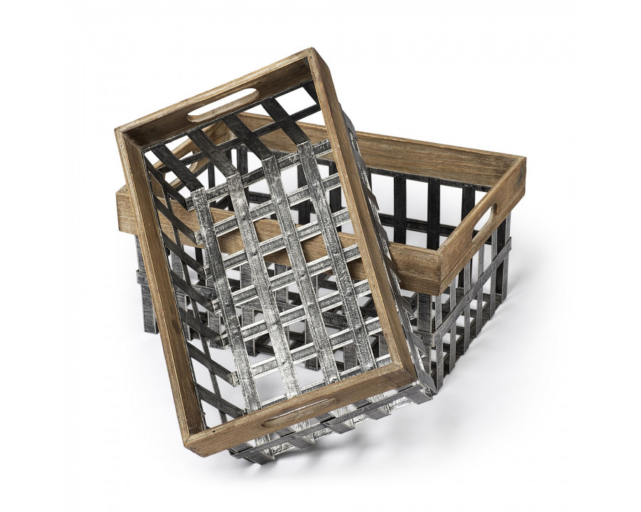 Mercana - Chartrand Wood And Metal Open Crate Style Baskets (Set of 2)