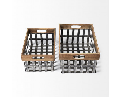 Mercana - Chartrand Wood And Metal Open Crate Style Baskets (Set of 2)