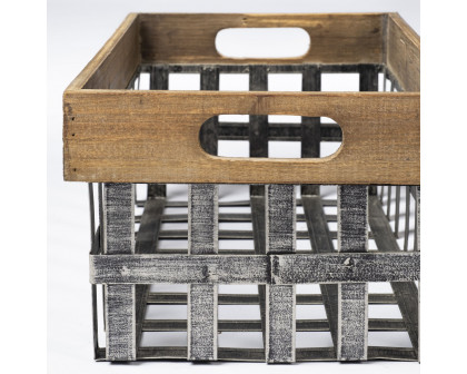 Mercana - Chartrand Wood And Metal Open Crate Style Baskets (Set of 2)