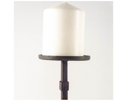 Mercana Edgeland I Short Brown Wood Metal Strap Candle Holder