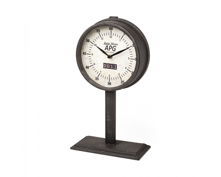 Mercana - Attalack II Black Metal Round Face Table Clock