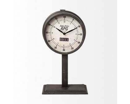 Mercana - Attalack II Black Metal Round Face Table Clock