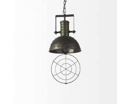 Mercana - Zaio Weathered Antique Gold Metal Caged Bulb Pendant Light