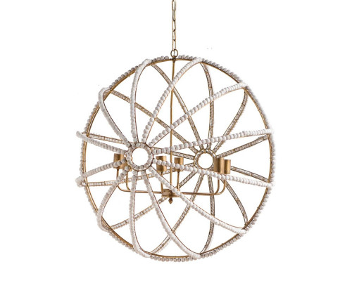 Mercana - Ava White Gold Metal and White Wood Beaded Six Bulb Chandelier