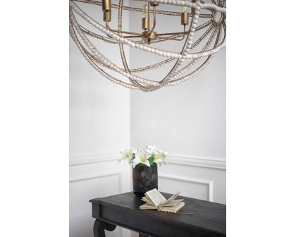 Mercana - Ava White Gold Metal and White Wood Beaded Six Bulb Chandelier