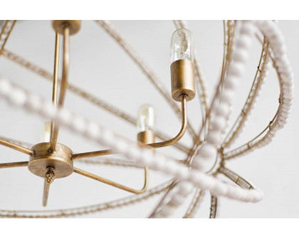 Mercana - Ava White Gold Metal and White Wood Beaded Six Bulb Chandelier