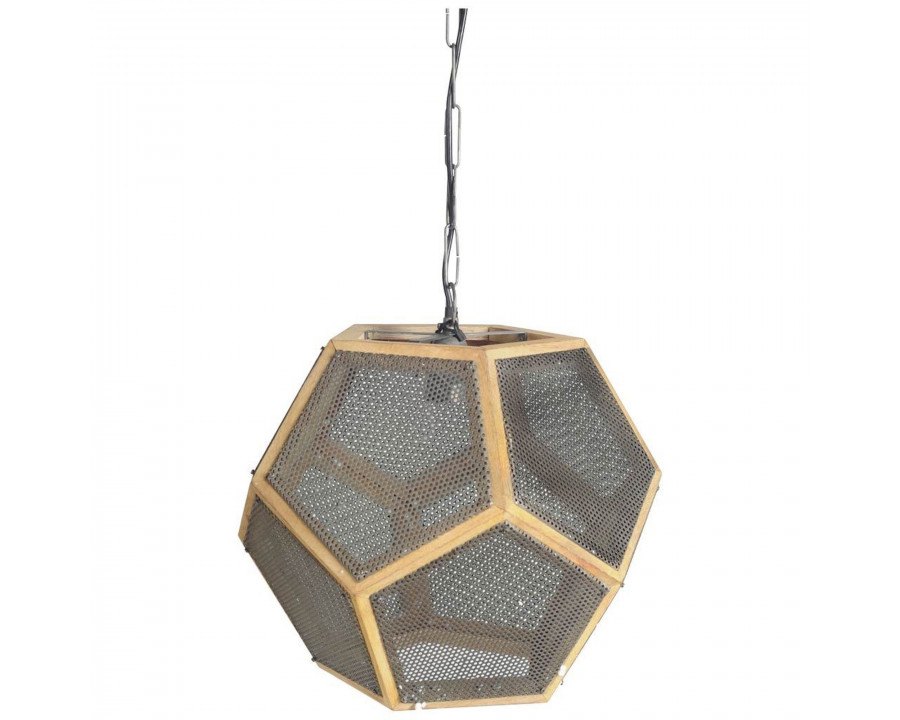 Mercana - Cordell Brown Wood and Meshed Metal Hexagonal Cage Pendant Light