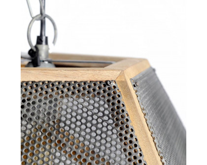 Mercana - Cordell Brown Wood and Meshed Metal Hexagonal Cage Pendant Light