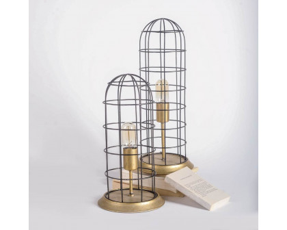 Mercana - Carkner I (38"H) Gun-Metal Grey Cylindrical Metal Cage Table Lamp