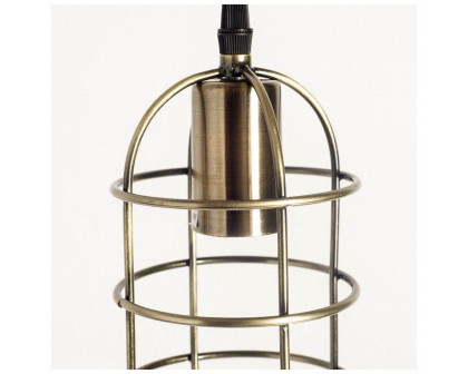 Mercana - Hines I Antiqued-Brass Metal Cage Pendant Light