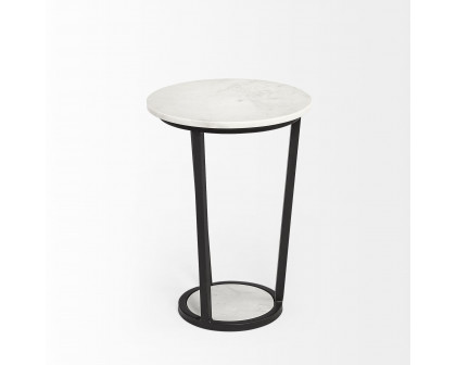 Mercana Bombola Round Small Accent Table with Black Metal Frame - White