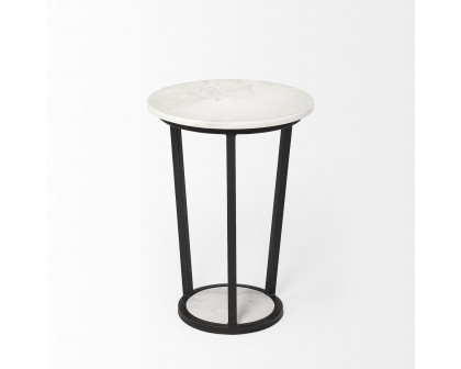 Mercana Bombola Round Small Accent Table with Black Metal Frame - White