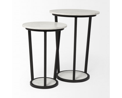 Mercana Bombola Round Small Accent Table with Black Metal Frame - White