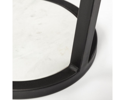 Mercana Bombola Round Small Accent Table with Black Metal Frame - White