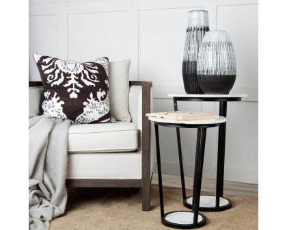 Mercana Bombola Round Small Accent Table with Black Metal Frame - White