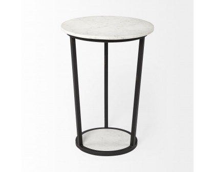 Mercana Bombola Round Large Accent Table with Black Metal Frame - White