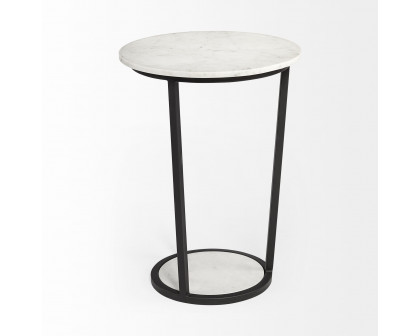 Mercana Bombola Round Large Accent Table with Black Metal Frame - White