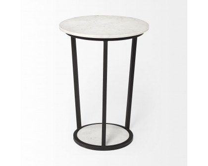 Mercana Bombola Round Large Accent Table with Black Metal Frame - White