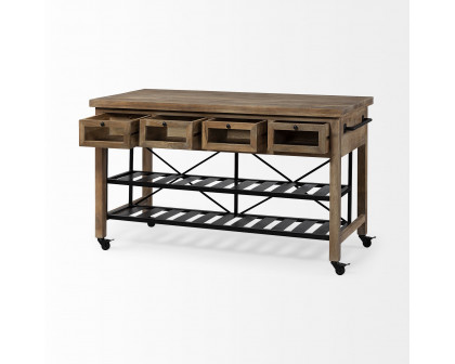 Mercana - Stuart 2 Tier Kitchen Island in Brown