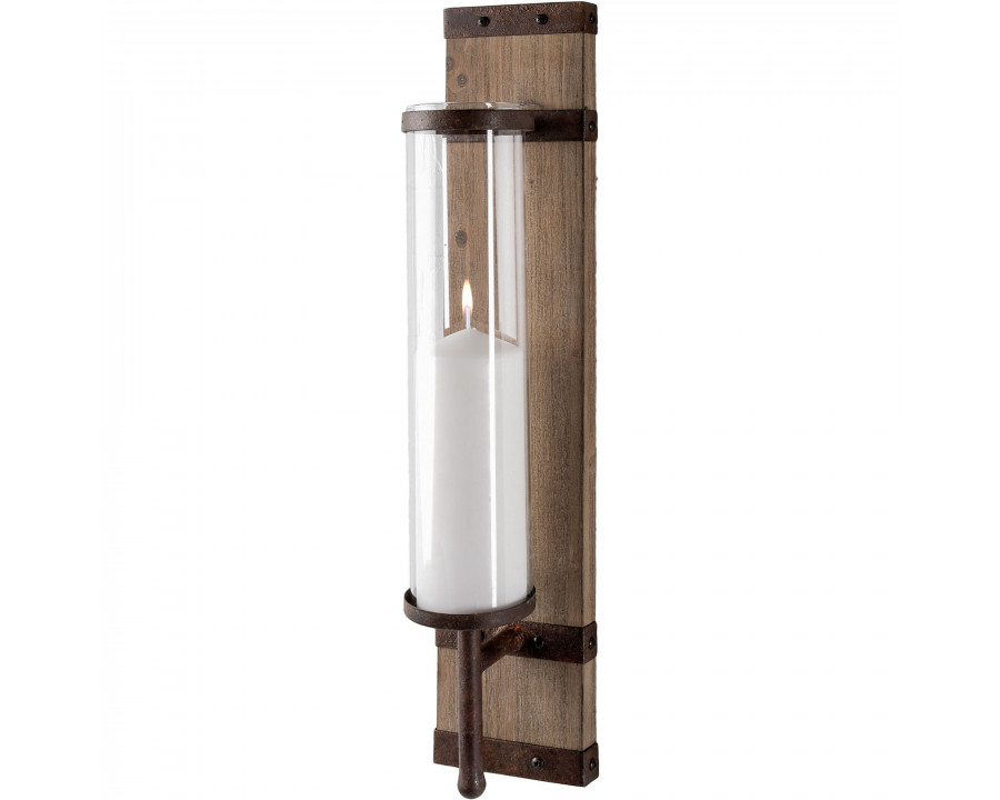 Mercana - Lars 23.8"H Wood with Metal Accent Wall Candle Holder