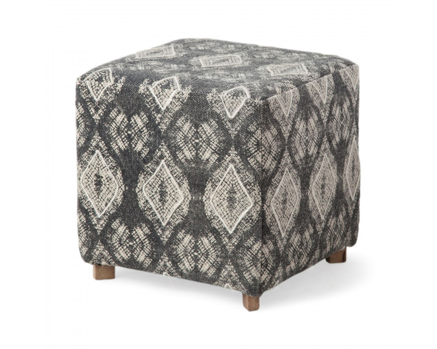 Mercana - Pallu Dhurrie Cotton Cover with 4 Wooden Legs Ottoman