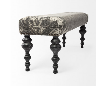 Mercana - Alhambra Bench with Black Wood Legs in Gray