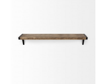 Mercana Dion I Wood Wall Shelf with Black Metal - Brown