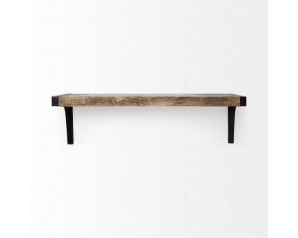 Mercana Dion II Wood Wall Shelf with Black Metal - Brown