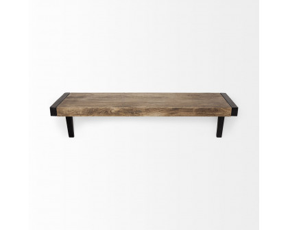 Mercana Dion II Wood Wall Shelf with Black Metal - Brown