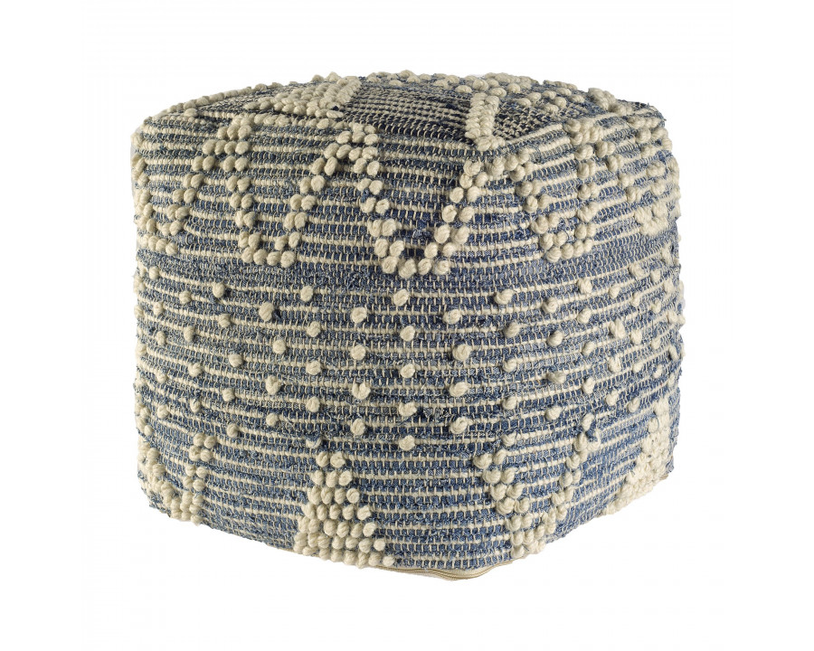 Mercana - Rofi Blue Denim and Cream Cotton Stitched Square Pouf