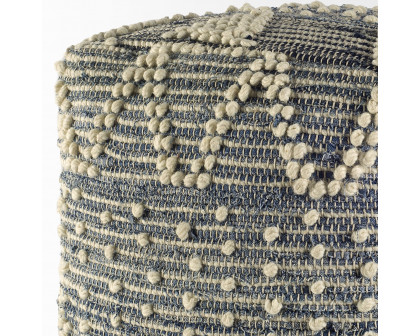 Mercana - Rofi Blue Denim and Cream Cotton Stitched Square Pouf