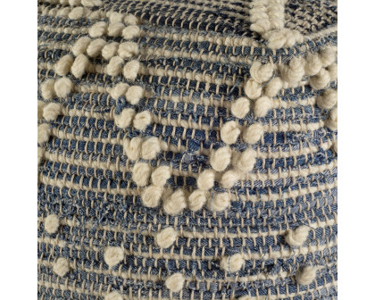 Mercana - Rofi Blue Denim and Cream Cotton Stitched Square Pouf